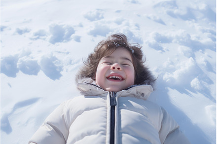 Happy child lying in snow enjoying, a Nature Photo by Ylivdesign