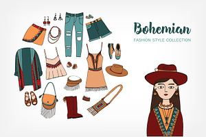 Set, seamless pattern of boho style, a Decorative Illustration by Good Studio