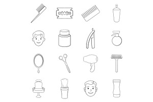 Barbershop Icon Set Outline