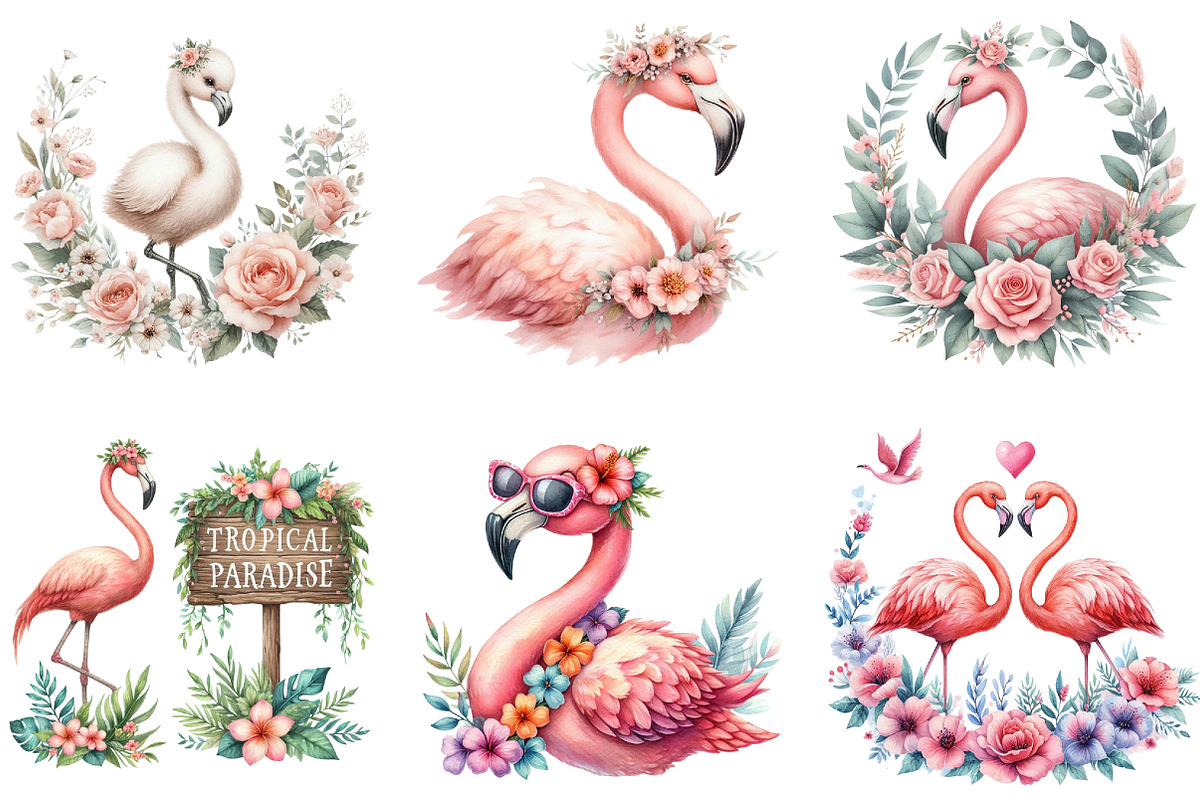 Floral Flamingo Clipart Bundle, an Illustration by DreamArtGraphic (Photo 4 of 4)