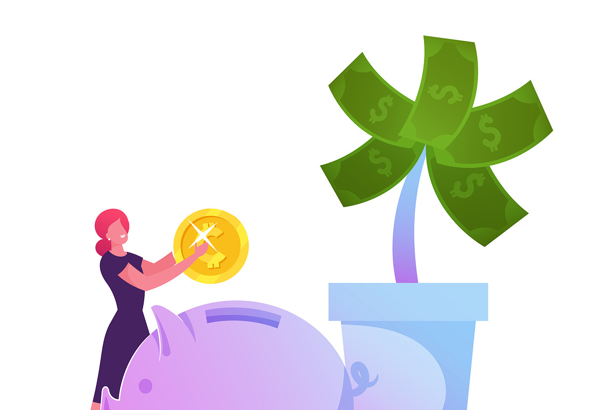 Businesswoman Put Golden Coin to, a Technology Illustration by Double Bubble