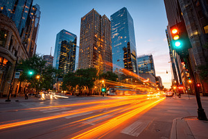 City Street at Dusk with Light Trails, an Architecture Photo by AlyaAnd