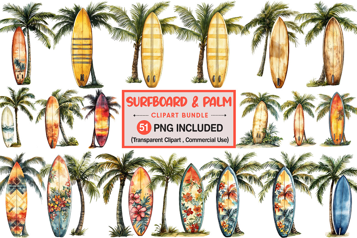 Tropical Surf & Palm Tree Clipart, an Illustration by Pixels.Craft (Photo 1 of 10)