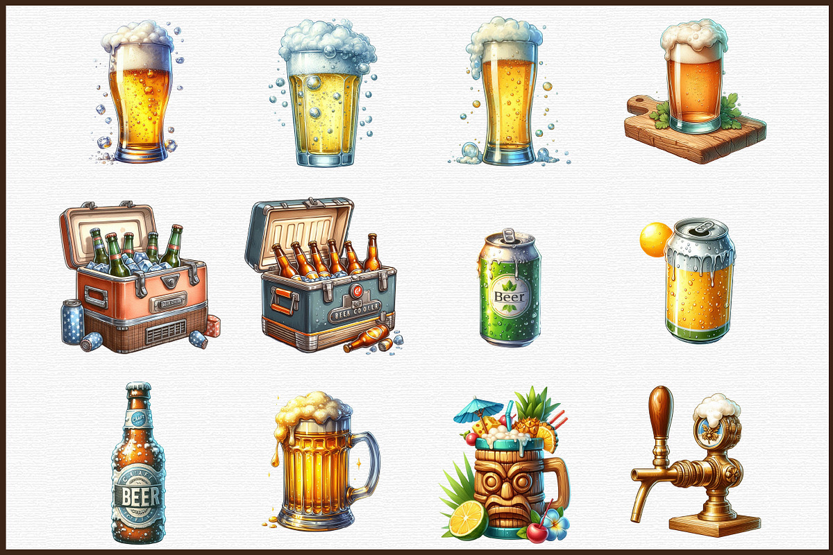 Vintage Summer Beer Clipart, an Illustration by Sublimation Artist (Photo 3 of 6)
