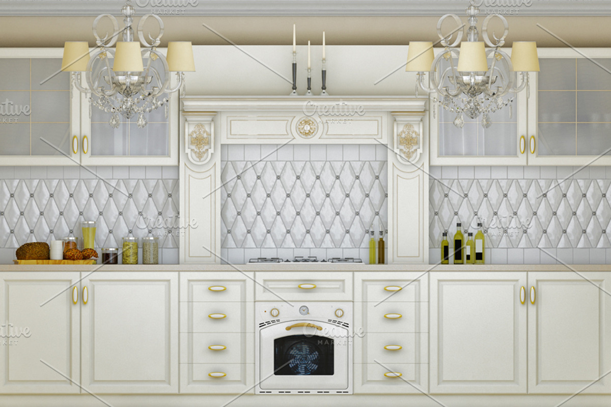 3D render of white kitchen, a Decorative Illustration by RichmanStudio