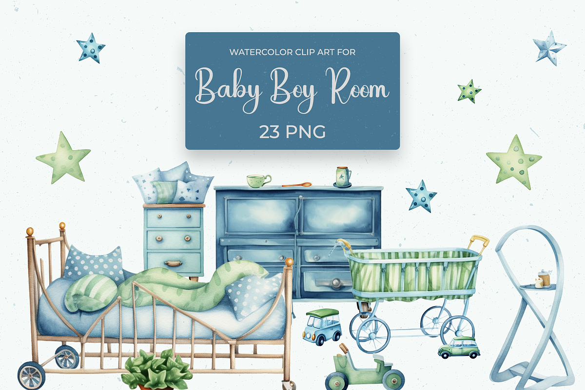 Baby boy room-watercolor set, a Decorative Illustration by dal digtal (Photo 1 of 5)