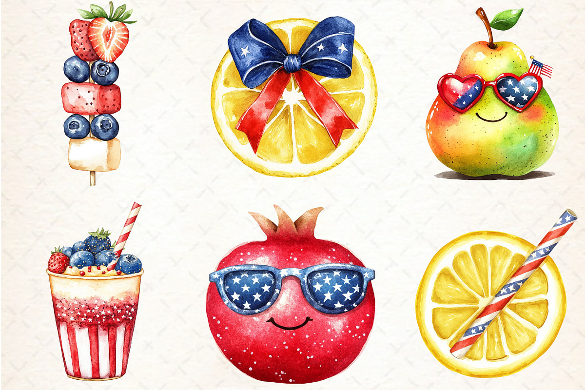 Watercolor 4th of July Clipart Fruit, an Illustration by Libby Wishes (Photo 5 of 7)