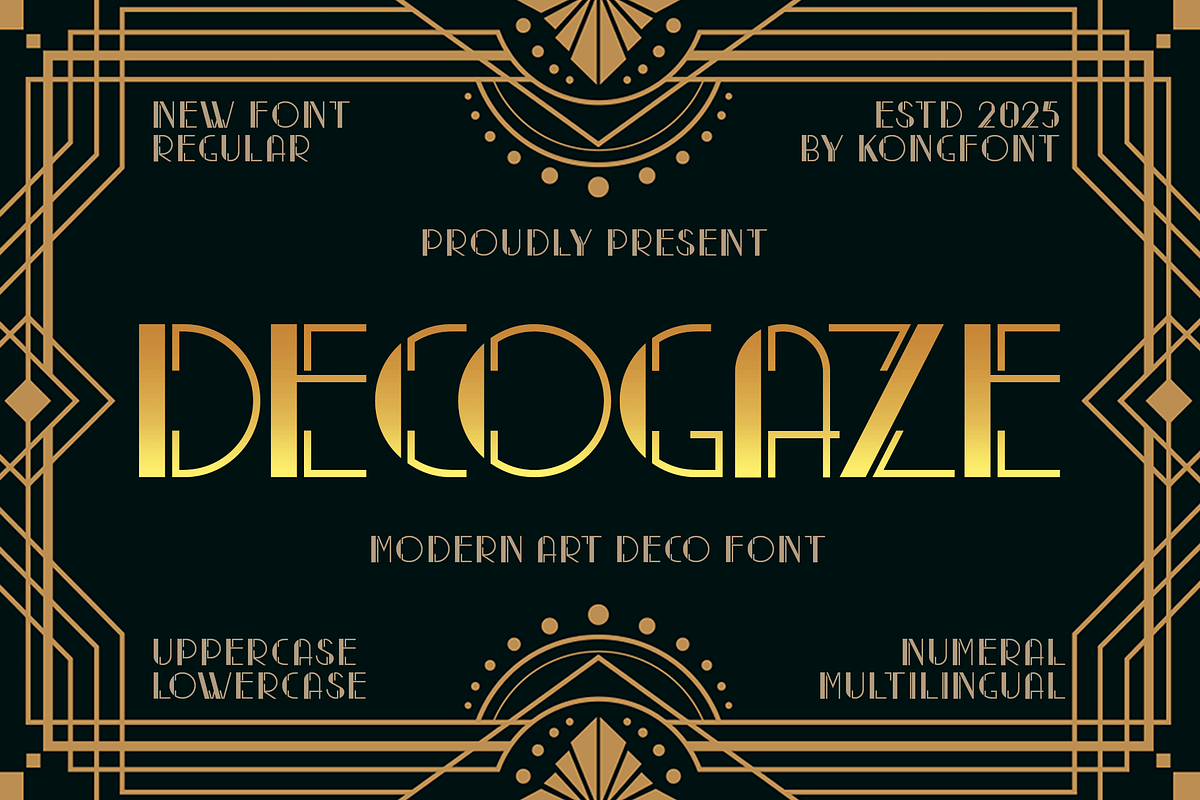 Decogaze - Modern Art Deco Font, a Handwritten Font by overlaytemplates (Photo 1 of 5)
