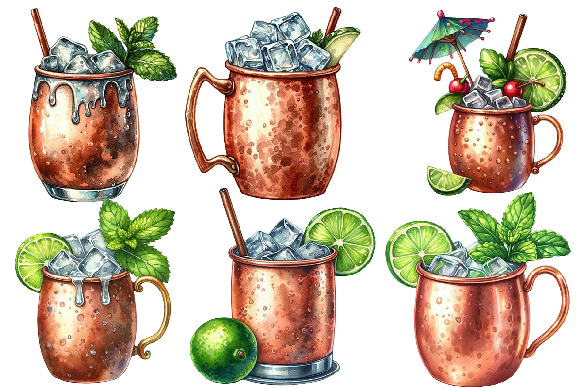 Moscow Mule Cocktail Watercolor Clip, an Illustration by Designworld (Photo 5 of 6)