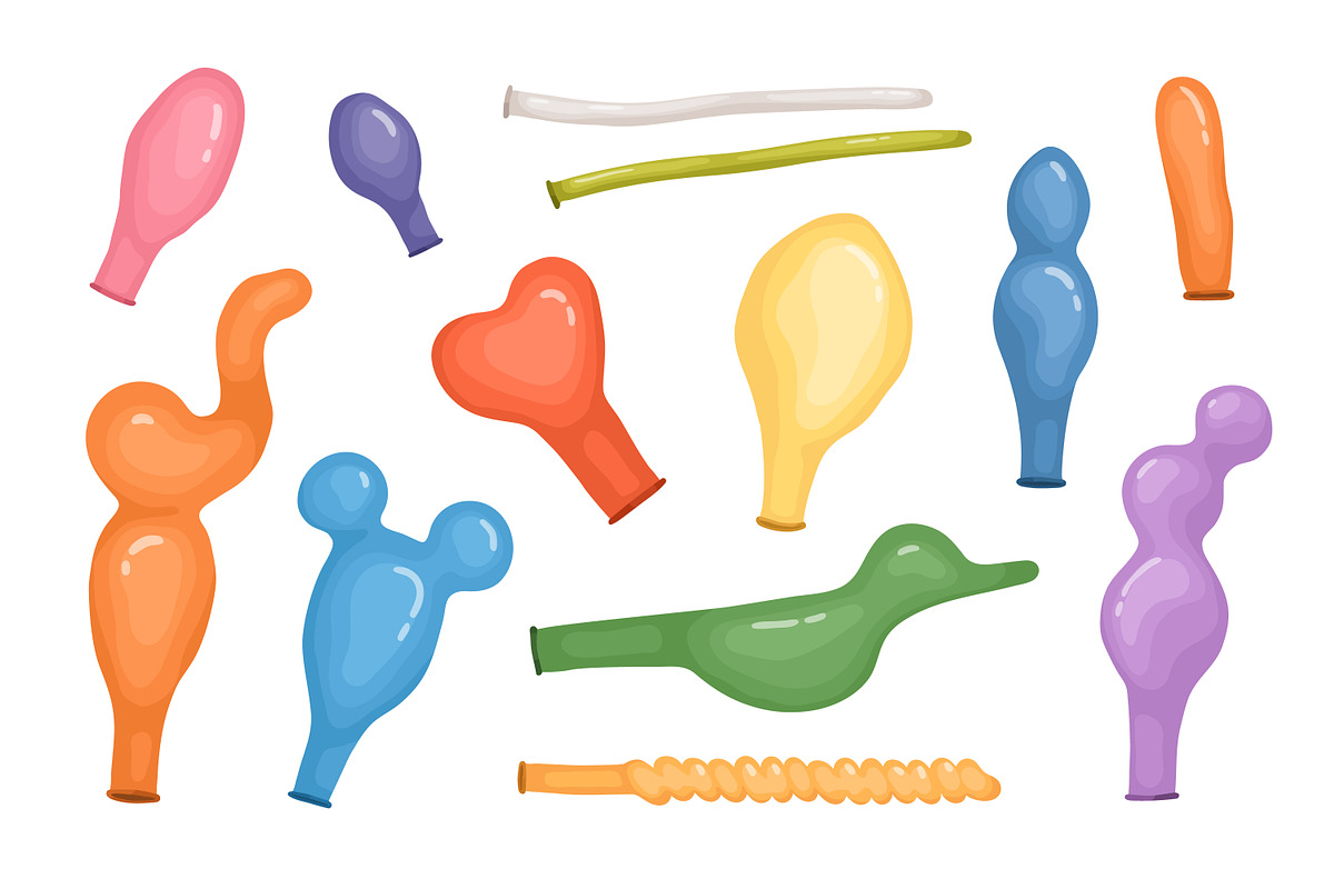 Deflated air balloons, cartoon set, a Decorative Illustration by Good Studio (Photo 1 of 3)