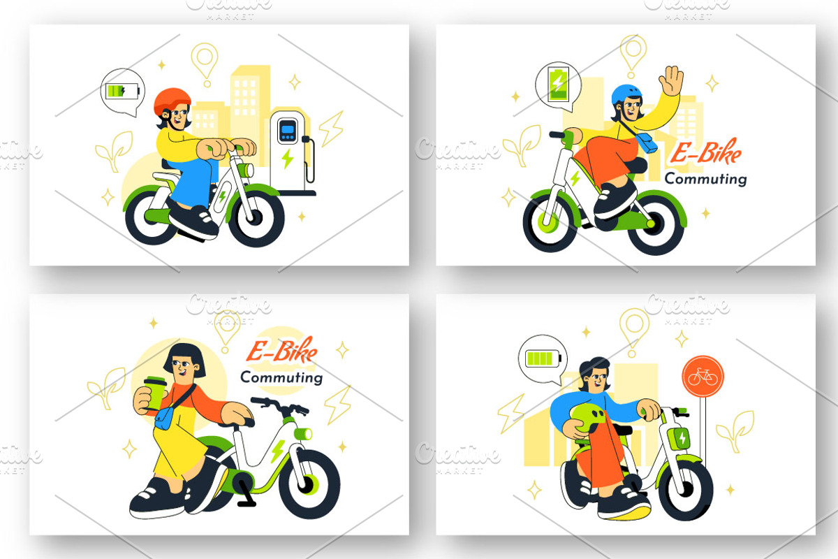 10 E Bike Commuting Illustration, a Transportation Illustration by denayunebgt (Photo 3 of 4)
