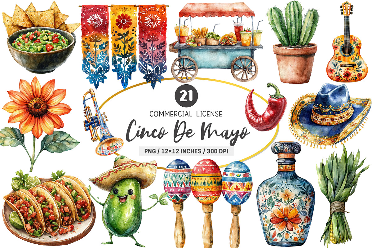 Watercolor Cinco De Mayo PNG, an Illustration by SinaCreation (Photo 1 of 5)