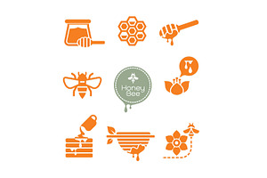 bee and honey symbol set