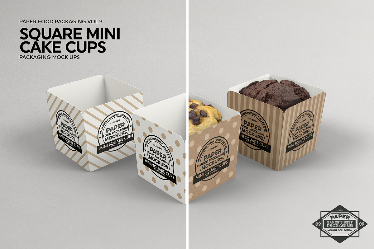 Square Cake Cups Packaging Mockup, a Cups & Container Mockup by INCDesign (Photo 4 of 7)