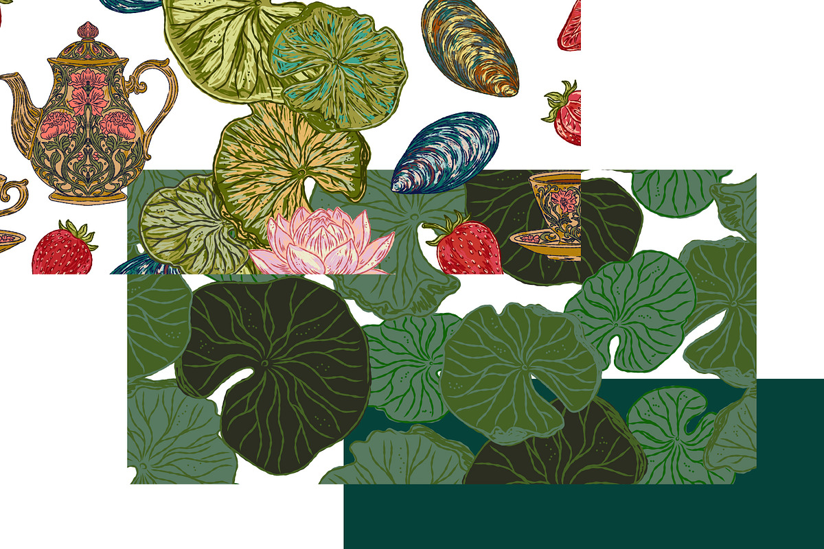 Lotus Garden Vintage Vector, a Pattern Graphic by NayaChu (Photo 5 of 9)