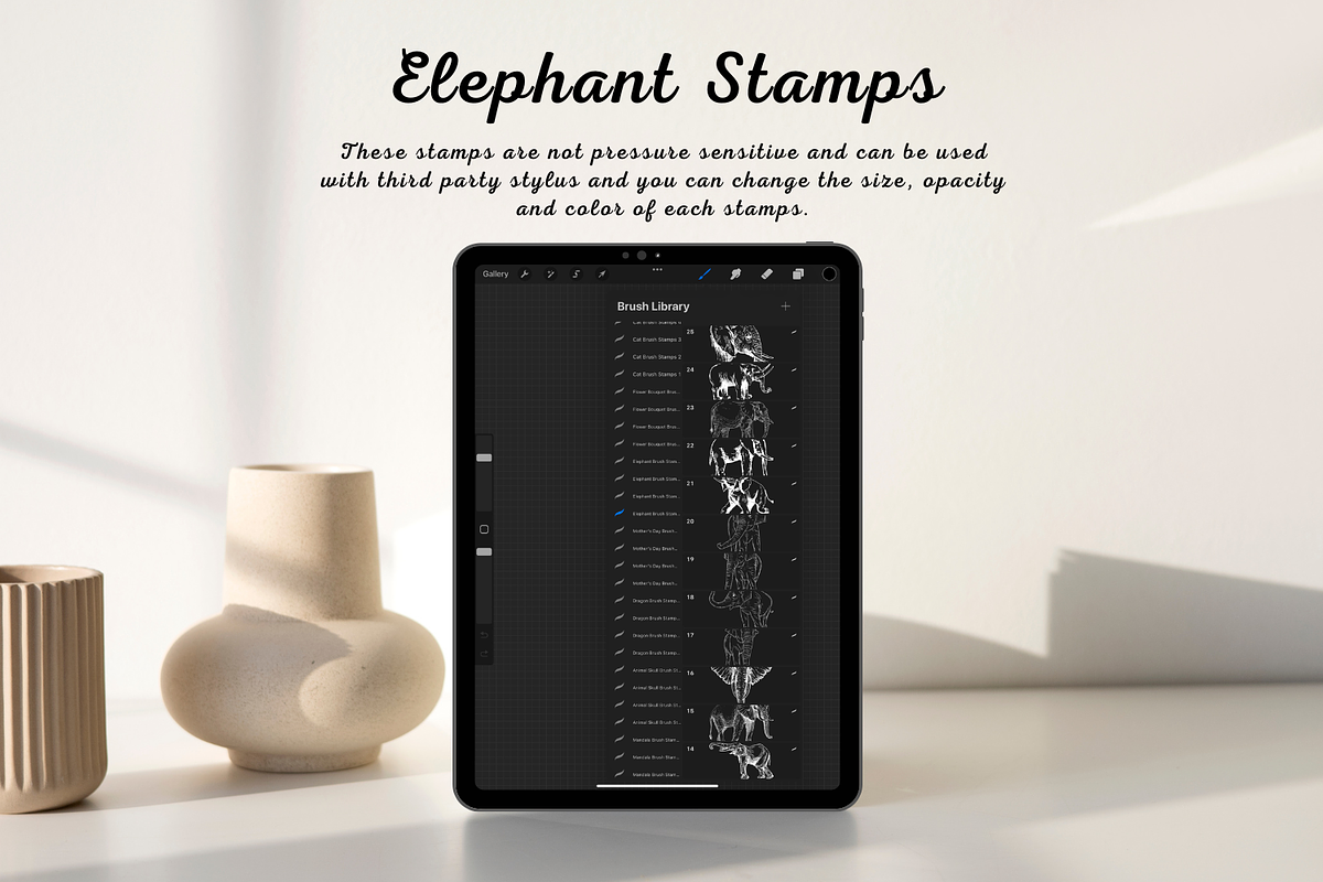 100 Elephant Procreate Stamps, a Brush Add-On by Painter Creative Books (Photo 2 of 9)