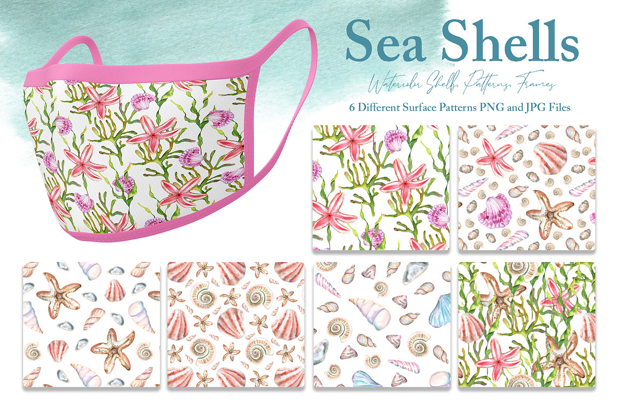 Watercolor Sea Shells Illustrations, a Work Illustration by TanataDesign (Photo 5 of 10)