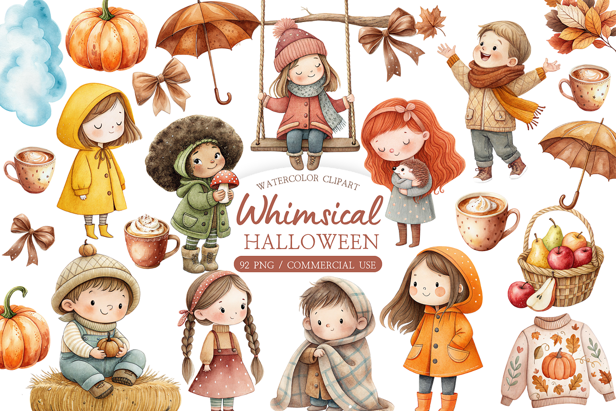 Whimsical Halloween Clipart, a Decorative Illustration by MockupWizard (Photo 1 of 8)