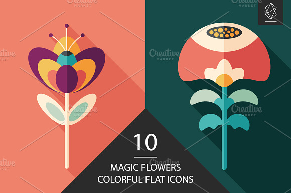 Magic Flowers Flat Icon Set