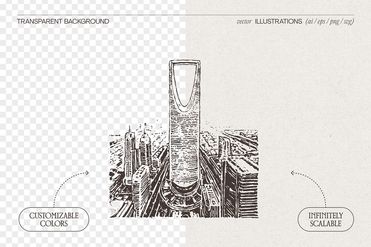 Riyadh Cityscape Vector Sketches, a Work Illustration by TheMountBirdStudio (Photo 2 of 7)