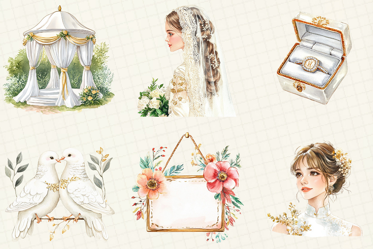 White & Gold Wedding Clipart, an Illustration by OK Design (Photo 3 of 5)