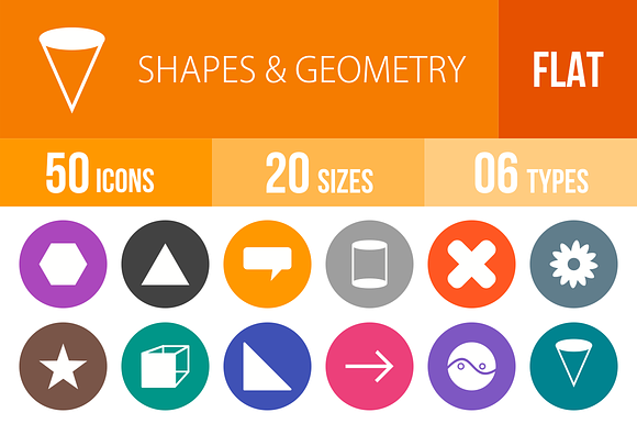 50 Shapesgeometry Flat Round Icons