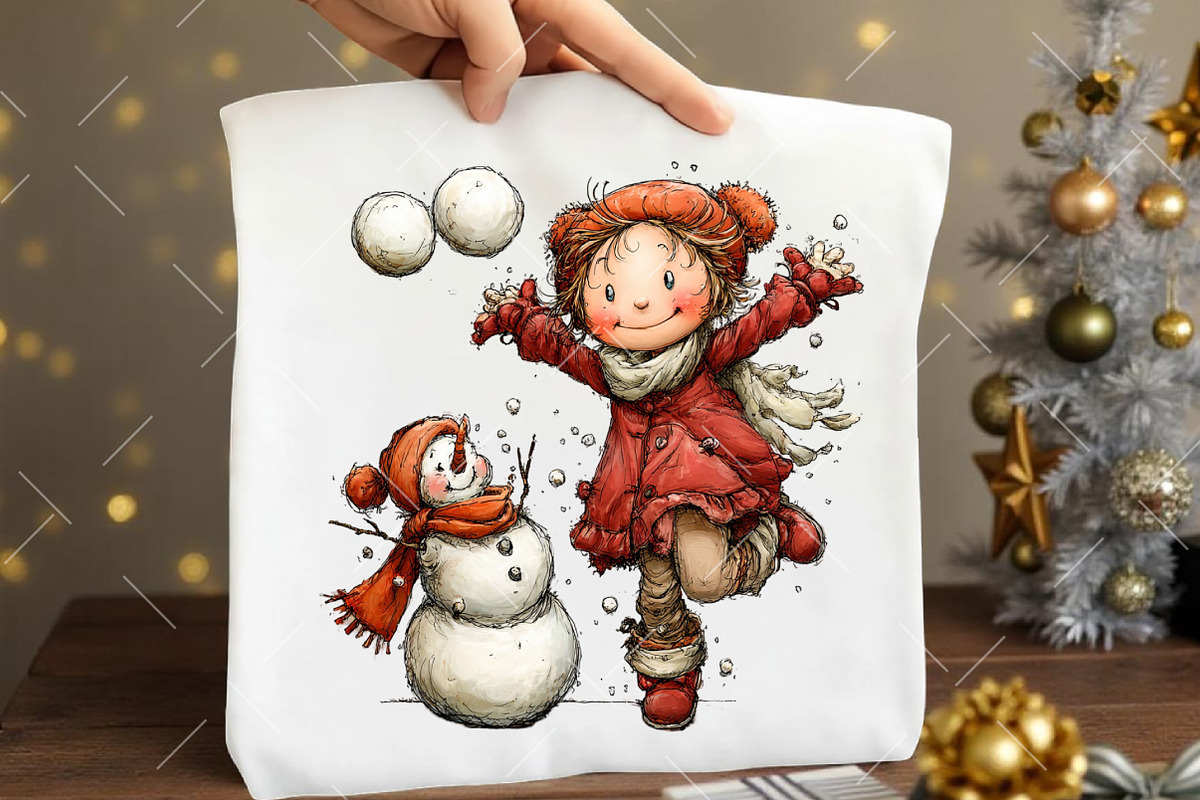 Christmas Girl & Snowman Clipart, an Illustration by OK Design (Photo 6 of 6)