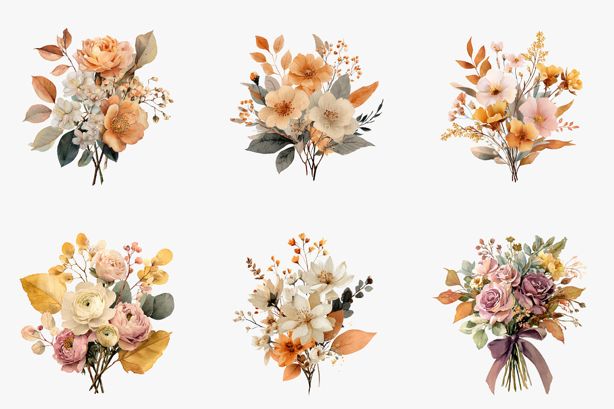 Autumn Florals Watercolor Bouquets, an Illustration by CreationArt (Photo 2 of 3)