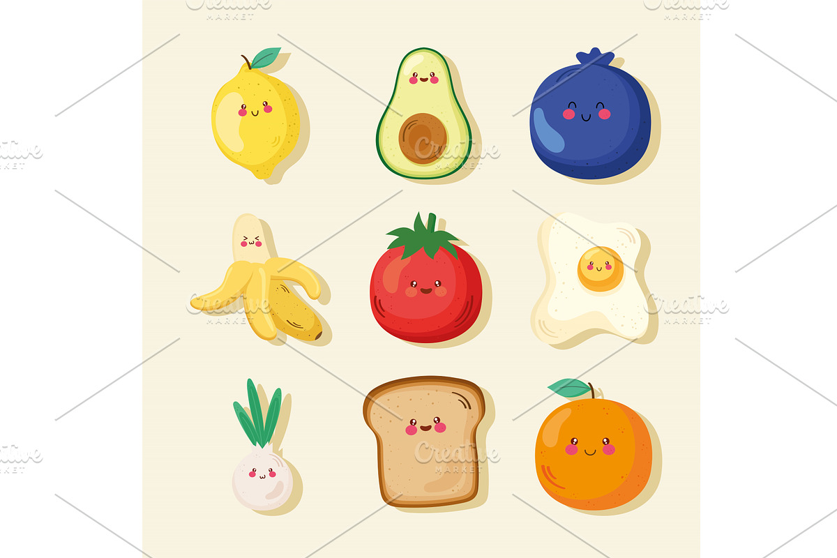 cute food and fruits, a Food Illustration by studiogstock