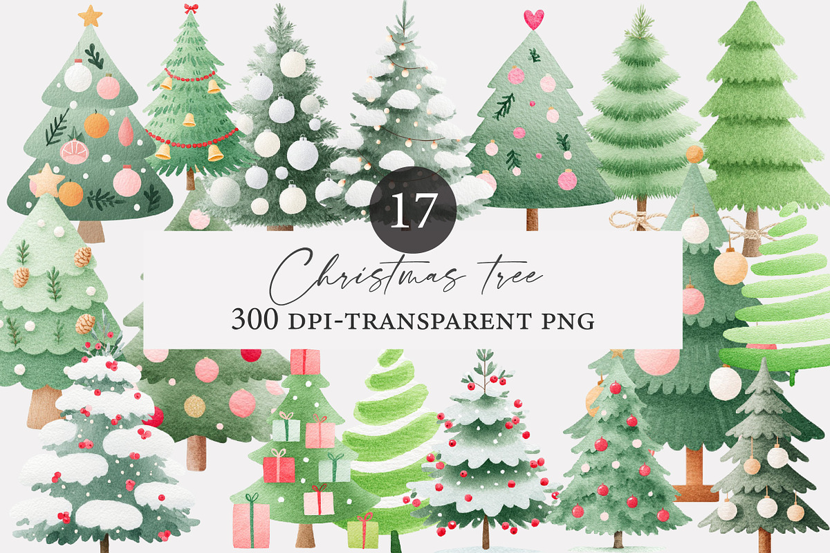 Watercolor Christmas tree clipart, an Illustration by Designworld (Photo 1 of 4)