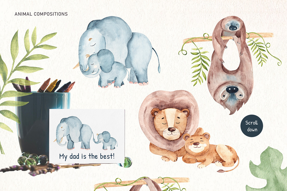 Animal Dads. Watercolor Cliparts., an Animal Illustration by TachNatur (Photo 3 of 7)