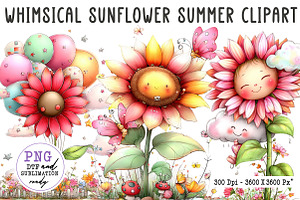 Whimsical Sunflower Summer Clipart, an Illustration by CreationArt