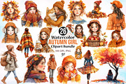 Watercolor Autumn Girl Clipart PNG, a Seasonal Illustration by Canvas Craft (Thumbnail 1 of 4)