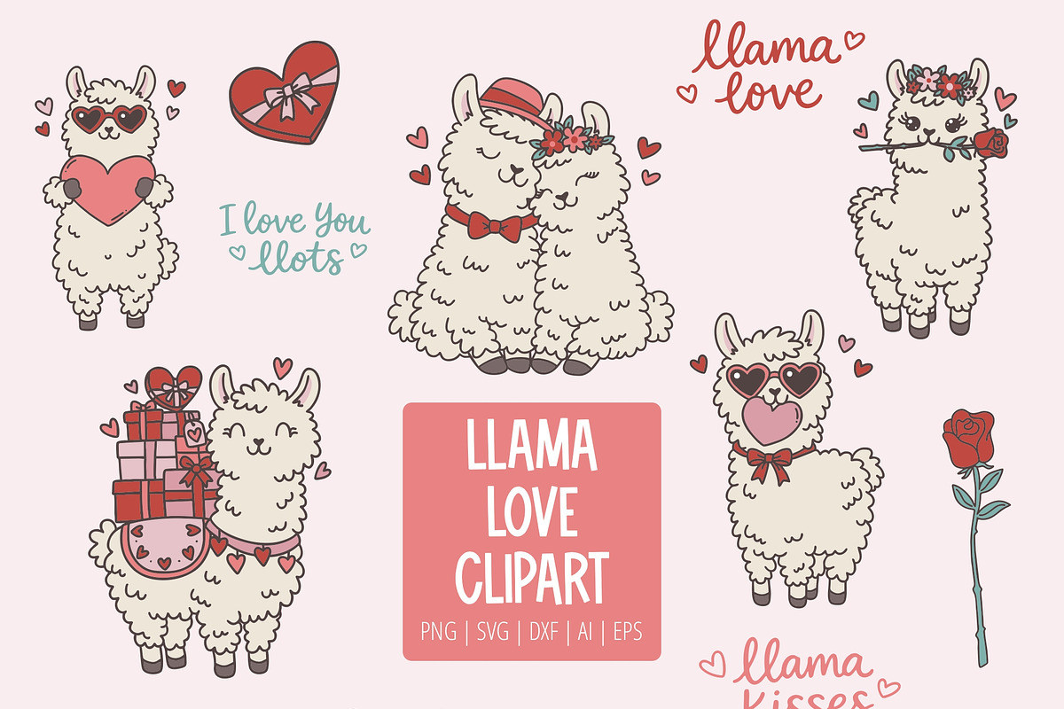 Valentine Llamas PNG SVG Clipart, an Animal Illustration by Huckleberry Hearts (Photo 2 of 4)