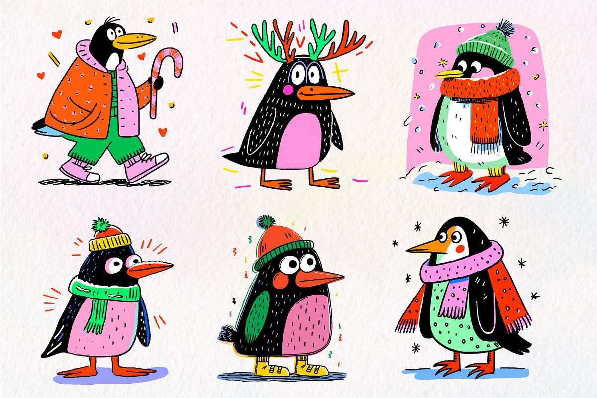Hand-Drawn Christmas Penguin Clipart, an Illustration by Dream Creation (Photo 4 of 7)