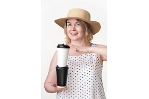Happy smiling woman holding white, a Person Photo by Alexander-Piragis