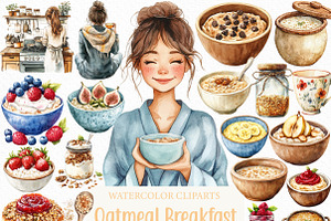 Watercolor Oatmeal Breakfast Clipart, an Illustration by Craft Nest