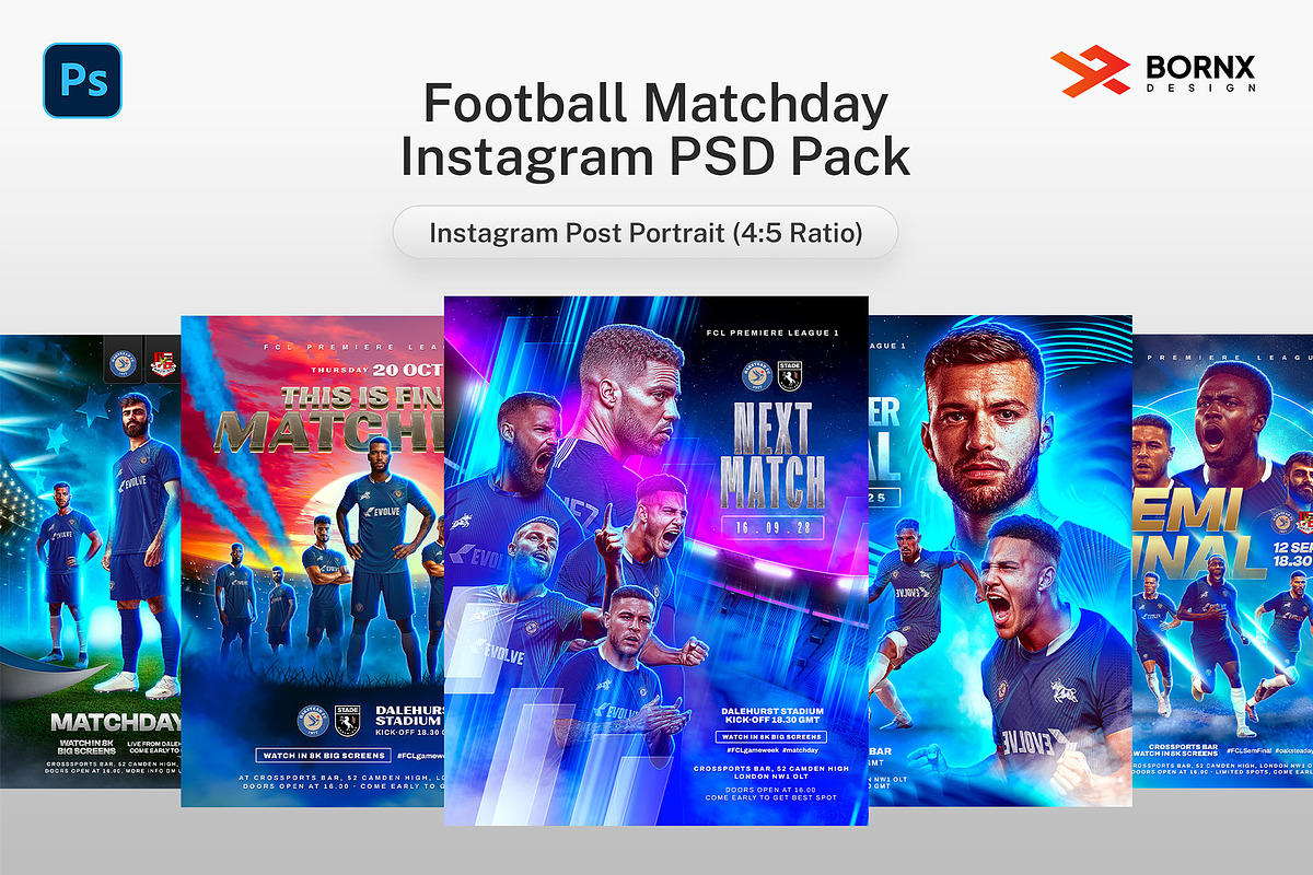 Football Matchday Instagram Template, a Social Media Template by Bornx Design (Photo 1 of 7)