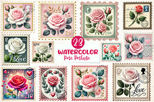Valentine Rose Postage Stamp Clipart, an Illustration by CreationArt
