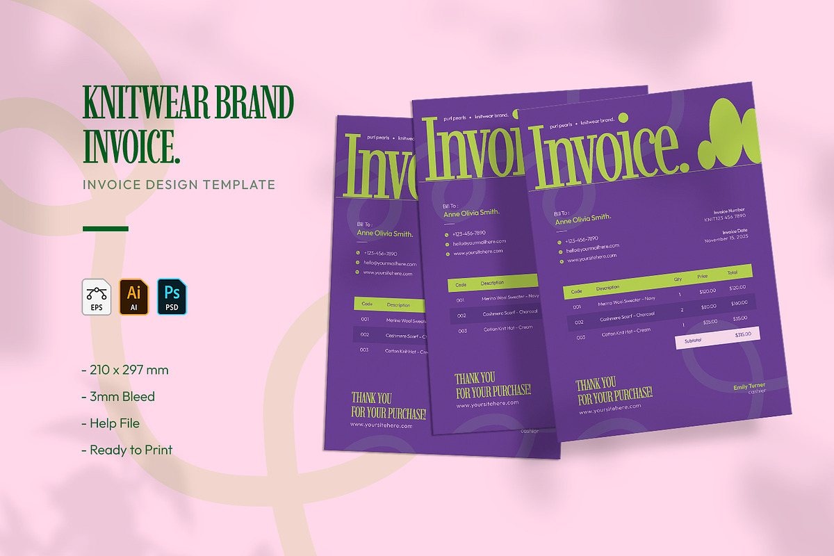 Knitwear Brand - Invoice Template, a Stationery Template by VUNIRA (Photo 1 of 3)