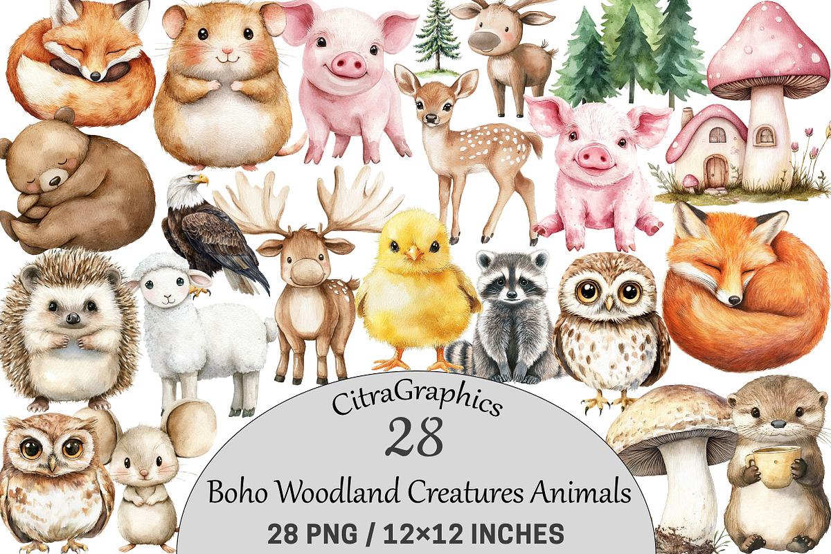 Sweet Boho Woodland Creatures Animal, an Illustration by CitraGraphics (Photo 1 of 5)