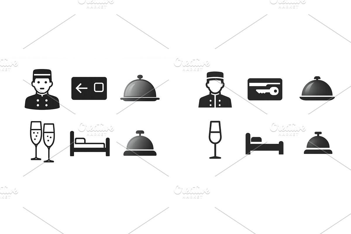 Hospitality icons representing hotel, an Object Illustration by ZinetroN