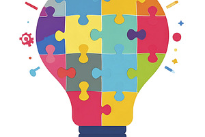 Brainstorming concept lightbulb made of interlocking puzzle piec, a Photo by DanFLCreativo
