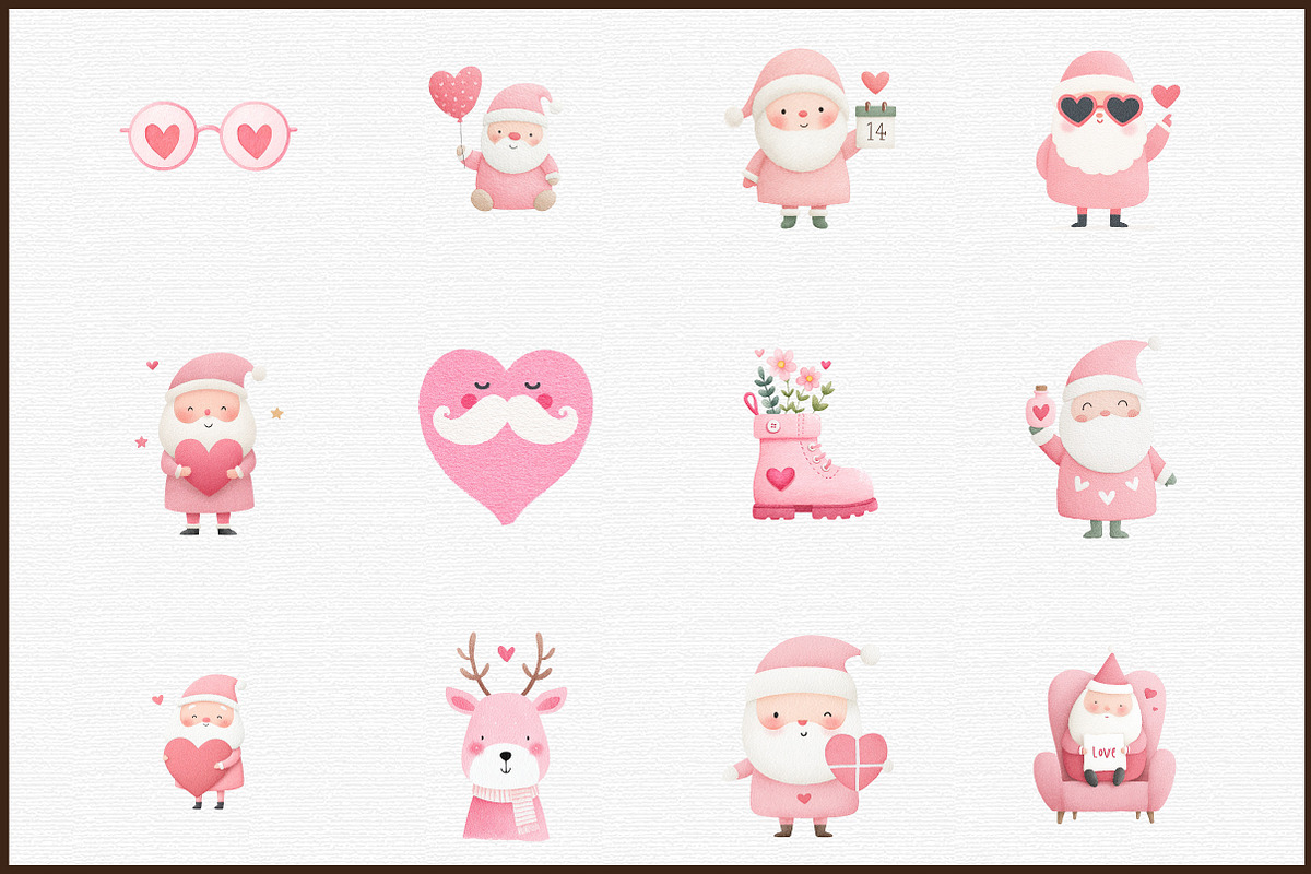Pink Santa Valentines Clipart Bundle, an Illustration by Sublimation Artist (Photo 3 of 6)