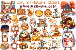 Cozy Fall Autumn Clipart Bundle, Fal, an Illustration by Sublimation Artist
