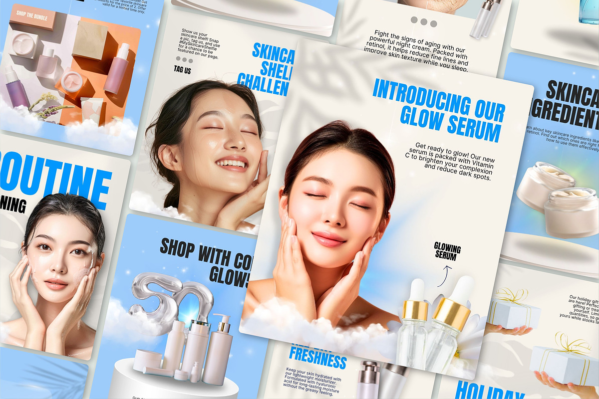Skincare // Beauty Social Media Kit, a Design Template by SecondBrain Store (Photo 1 of 10)