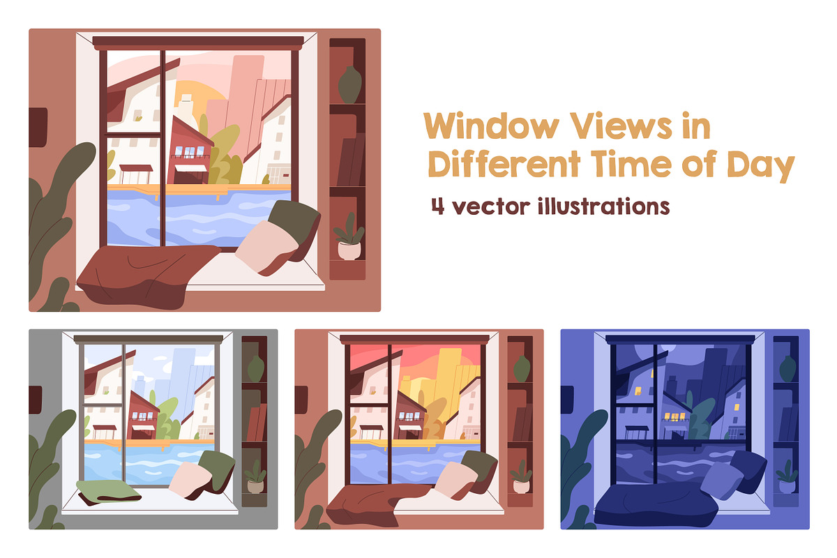 Window view at different time of day, an Object Illustration by Good Studio (Photo 1 of 5)