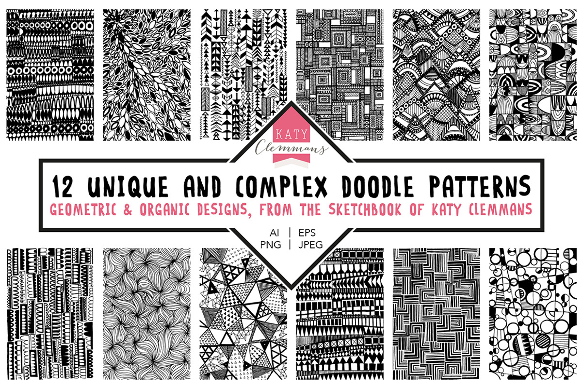 Epic Hand Drawn Doodle Patterns, a Pattern Graphic by Katy Clemmans (Photo 2 of 3)