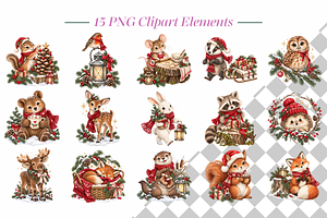 Christmas Woodland Animals Cliparts