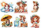 Whimsical Summer Girl Clipart, an Illustration by Pixels.Craft (Thumbnail 5 of 9)